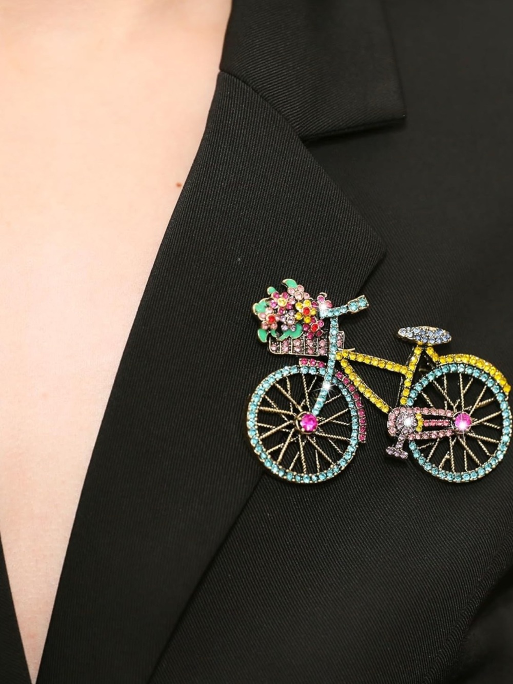 Multicolor Crystal Bicycle Brooch Pin - Picture 3 of 7